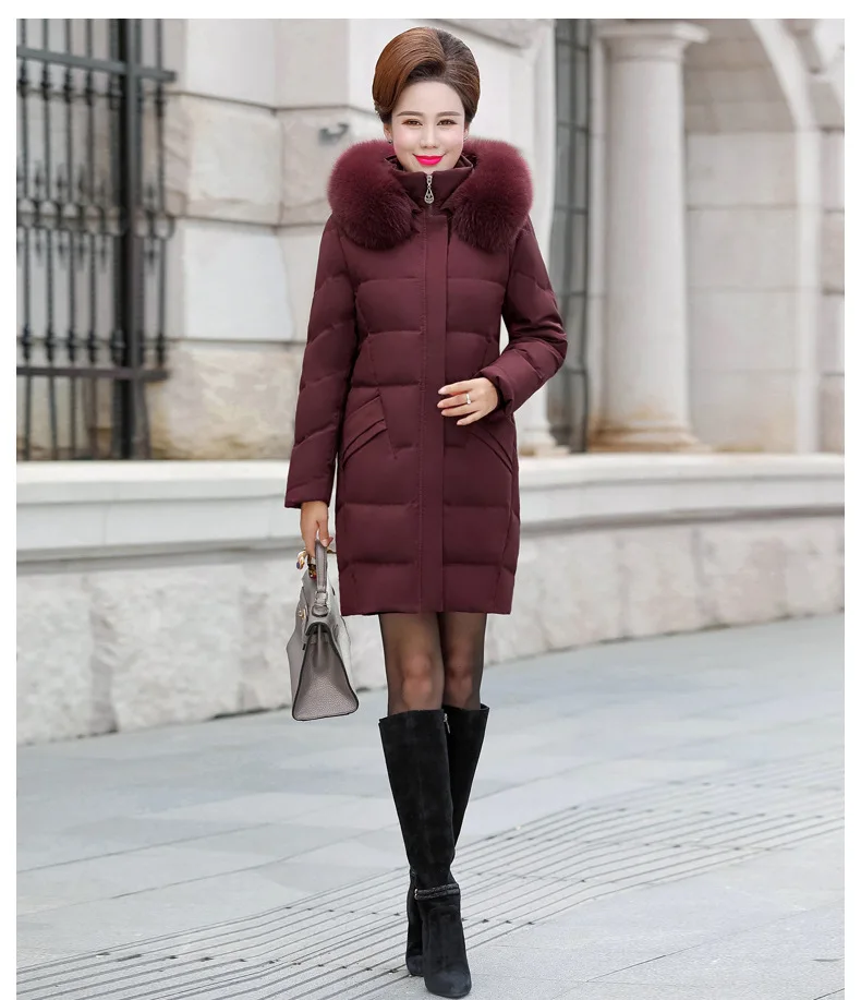 White Duck down Thick down Jacket Mom Winter New Style Large Size Slim Fit Middle-aged down Jacket Women's Mid-length