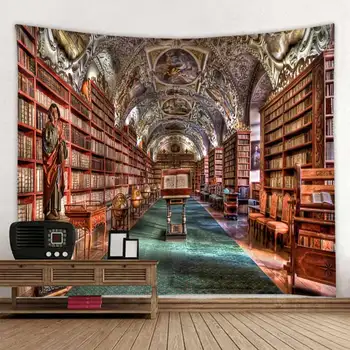 

3D abstract library book background tapestry scene layout hanging cloth digital printing environmental protection without odor