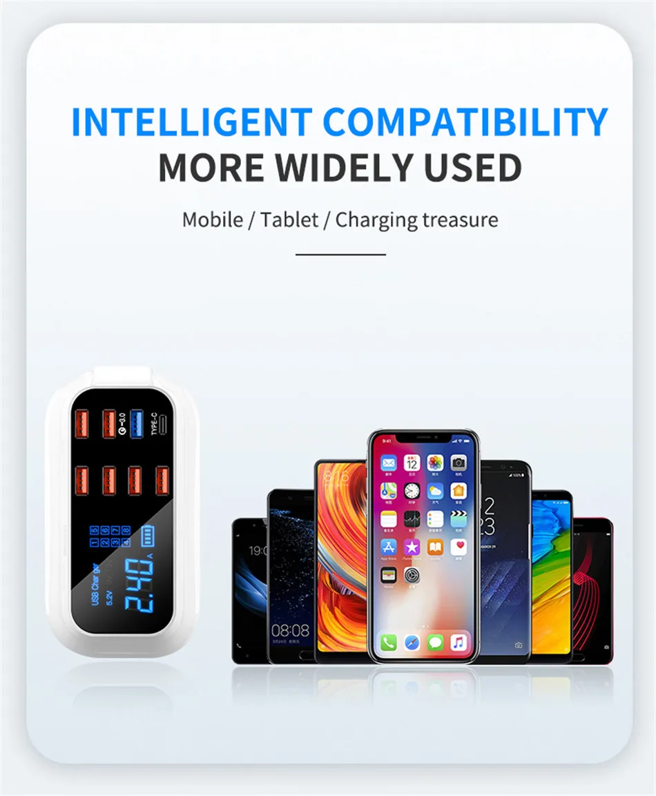 USLION 8 портов Быстрая зарядка 3,0 usb зарядка для адаптер для iPhone Android планшет светодиодный дисплей настольная настенная домашняя вилка ЕС зарядное устройство