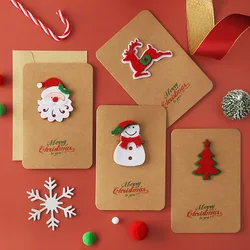Carte de vœux Vintage en papier Kraft avec enveloppe, carte postale de joyeux noël, arbre de bonhomme de neige, élan, carte d'invitation de fête, cadeaux de nouvel an 
