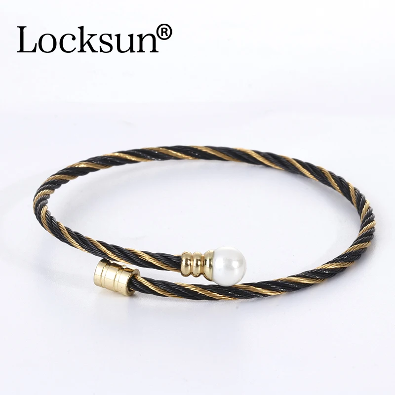 Locksun Новое поступление 585, розовое золото, нержавеющая сталь, браслеты с геометрическим жемчугом в виде ракушки, милый Рождественский фестиваль, подарок для женщин, браслеты