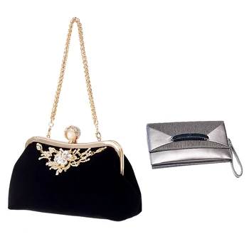 

Envelope Clutch Bag Women Leather Silver & Female Diamond Pearl Handbag Vintage Crystal Flower Evening Bag