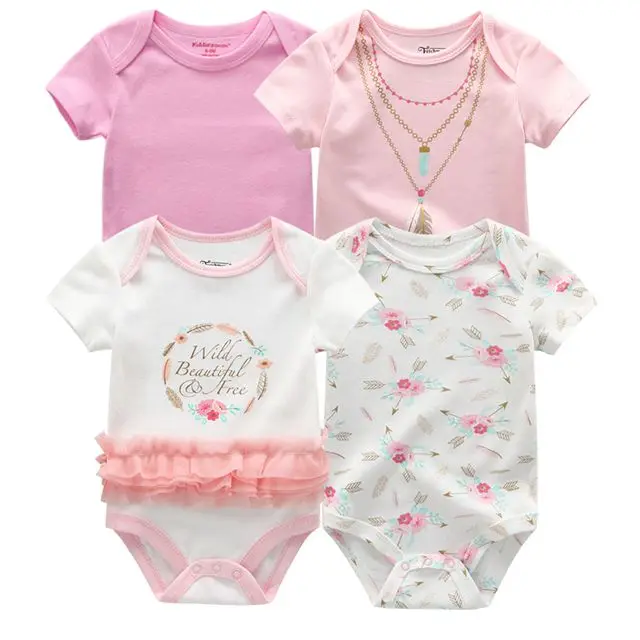 Kiddiezoom/брендовые Комбинезоны с коротким рукавом для младенцев, 4 шт./партия, детская одежда для мальчиков и девочек, хлопковый костюм для новорожденного - Цвет: BDS4050