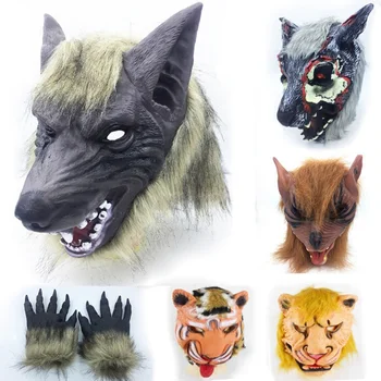 

Novelty Animal Full Masks New Cosplay Latex Wolf Head Hair Mask Gloves Halloween Role Play Dress Party Costume