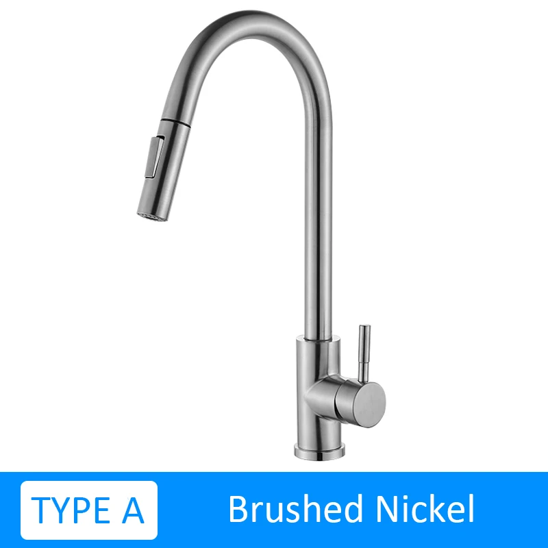 TYPE A Brush Nickel Quyanre хромоникель вытяжной кухонный кран с одной ручкой Смеситель кран H/C кухонный смеситель для воды кран для паузы воды кухонный кран - Цвет: TYPE A Brush Nickel