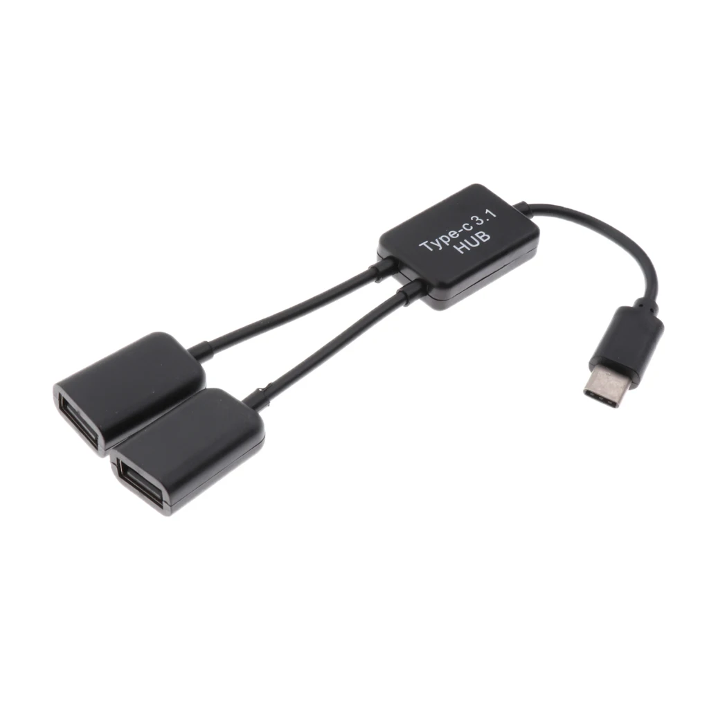 USB 3.1 Type C to Dual USB A 2.0 OTG Charge Hub Adapter Connector Cable Black
