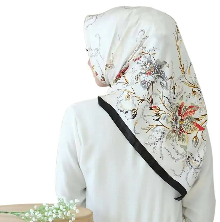 Квадратный размер) Tudung Bawal атласный шелковый шарф хиджаб печати шарфы 5 шт./лот