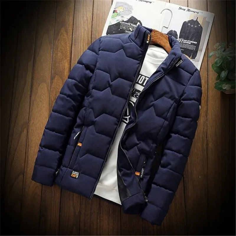 Осенне-зимняя новая куртка модная трендовая Повседневная утолщенная теплая хлопковая стеганая одежда облегающие бейсбольные пальто размер теплая пуховая куртка - Цвет: Тёмно-синий