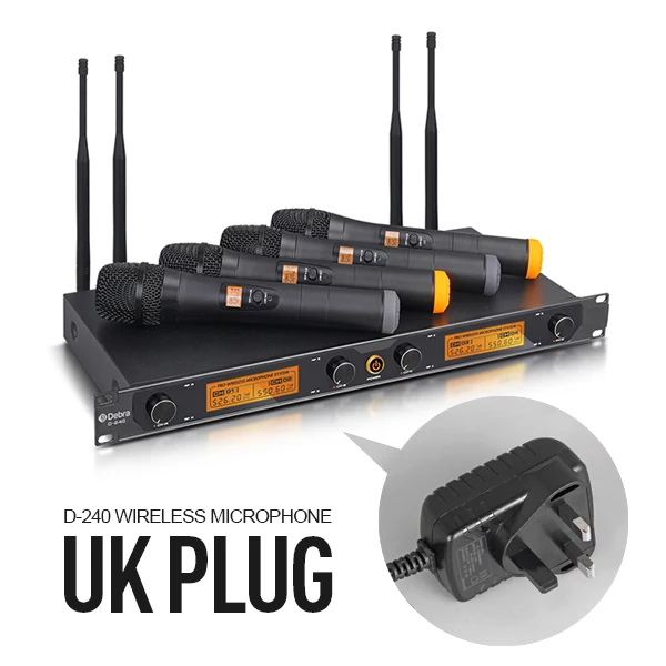 UK PLUG Высокое качество! Все металлические Debra аудио D-240 4 канала 4 ручной UHF беспроводной микрофон системы для речи караоке Вечерние - Цвет: UK PLUG