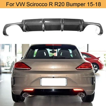 

Carbon Fiber Rear Diffuser For Volkswagen VW Scirocco R R20 Bumper 2015 - 2018 Rear Bumper Lip Spoiler Dual Exhaust 4 Outlet