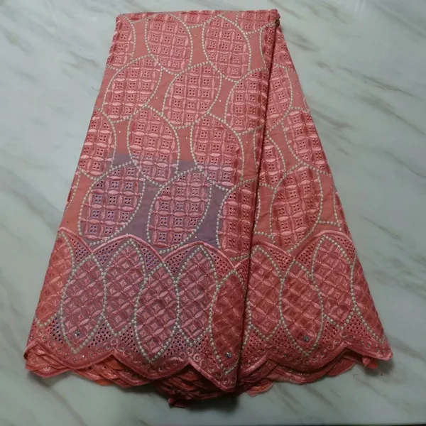 light orange Новая мода Бургундия нигерийский Джордж кружева ткани бисером высокое качество белый Африканский воск ткань с гипюром для свадьбы - Цвет: light orange