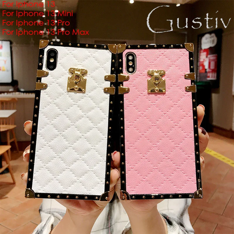 Luxury Square Leather Case For Iphone 13 Mini 12 11 Pro Max X Xs Max 7