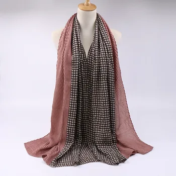 

Ladies Fashion Plaid Patchwork Viscose Shawl Scarf Women Winter Wrinkle Wrap Pashmina Stole Bufandas Muslim Hijab Snood 180*90Cm
