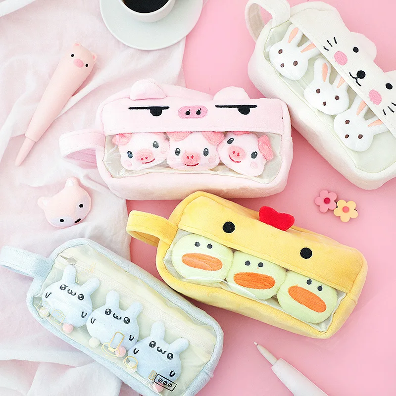 Candice guo! cute plush toy sweet animal duck fox pig dinosaur soft pen case pencil bag girl kid birthday Christmas gift 1p | Игрушки и