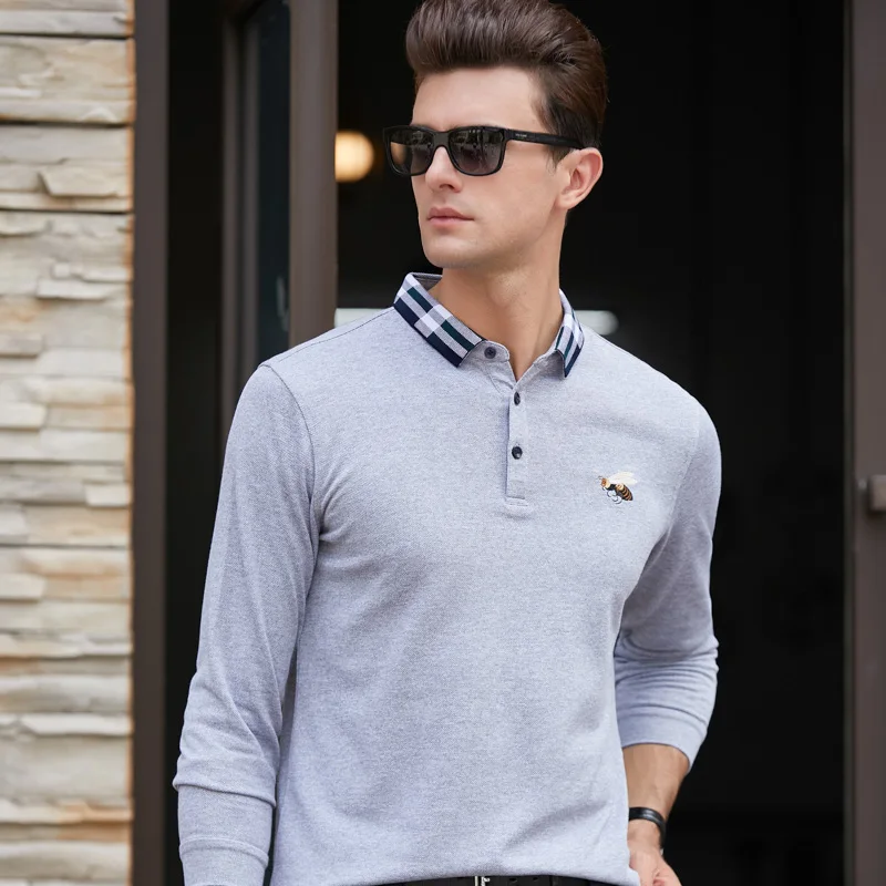 Новое поступление Высококачественная модная 3D вышитая рубашка поло мужские хлопковые рубашки-поло мужские повседневные деловые поло 8919