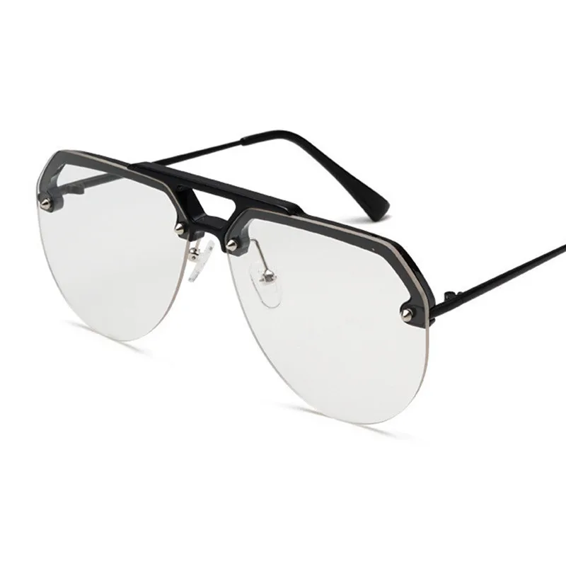 Ретро Мужские и женские красные негабаритные Солнцезащитные очки Модные Винтажные полуоправы цветные линзы UV400 женские солнцезащитные очки оттенки очки - Цвет линз: black transparent