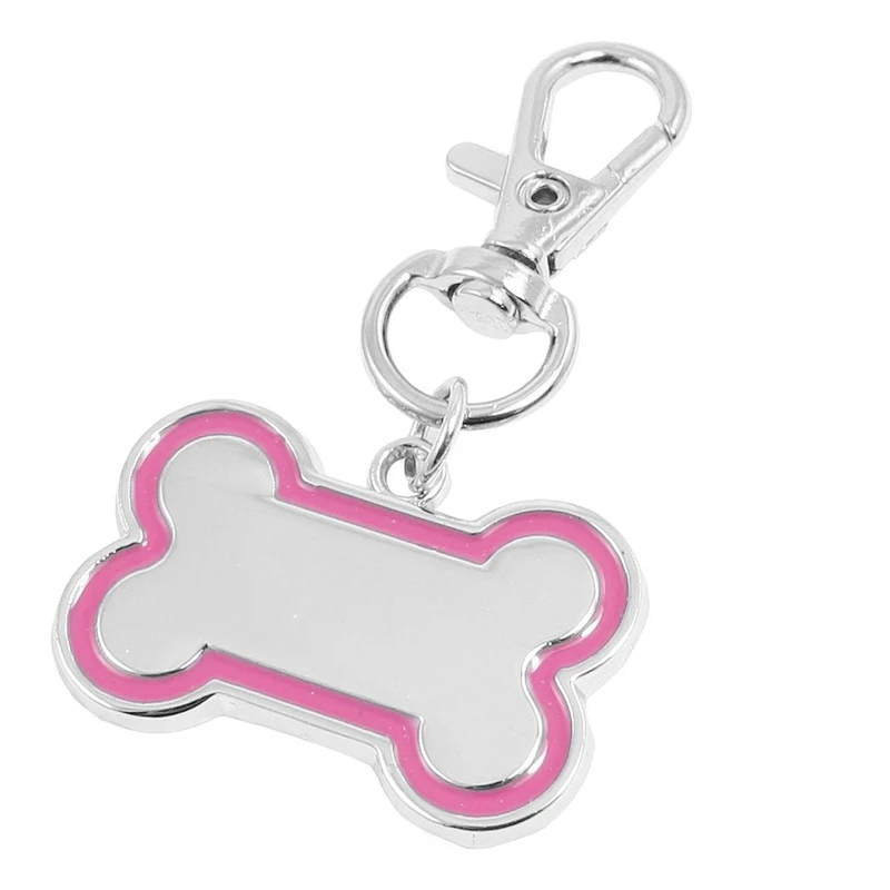 

Silver Tone Pink Bone Pendant Doggy Dog Collar Charm Pet Name ID Tag