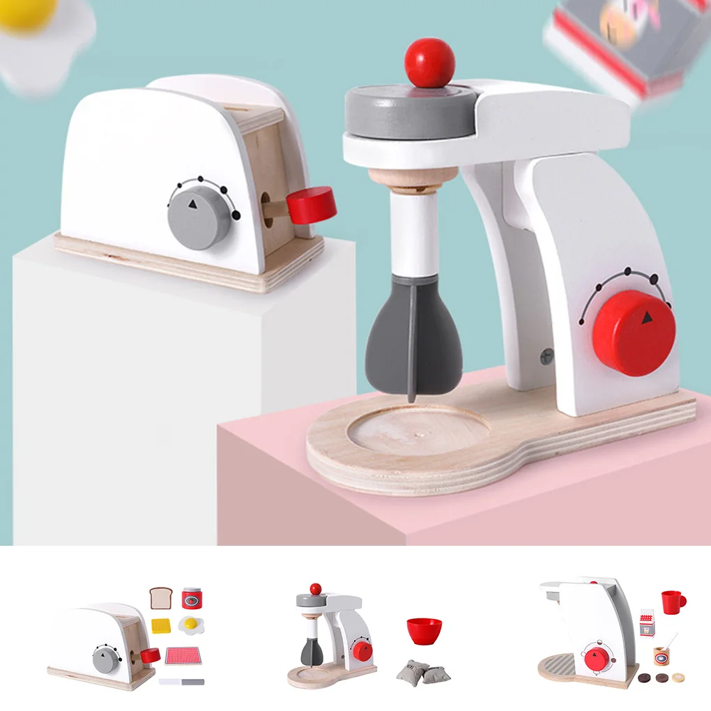 Детские игрушки миксер Pop Up тостер Кофеварка деревянный ролевые игры кухонный набор с аксессуарами