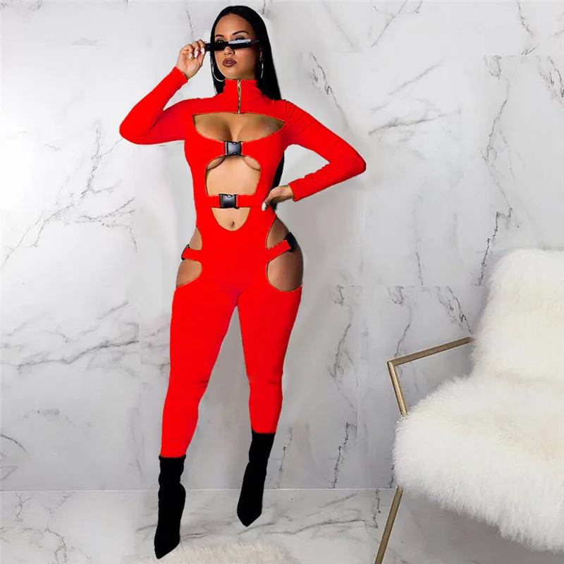 Women Bodycon Buckle Cut Out Biker 