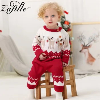 

ZAFILLE Baby Christmas Romper Knitted Elk Sweater Jumpsuits For Newborn Baby Girl Clothes My First New Year Clothes Baby