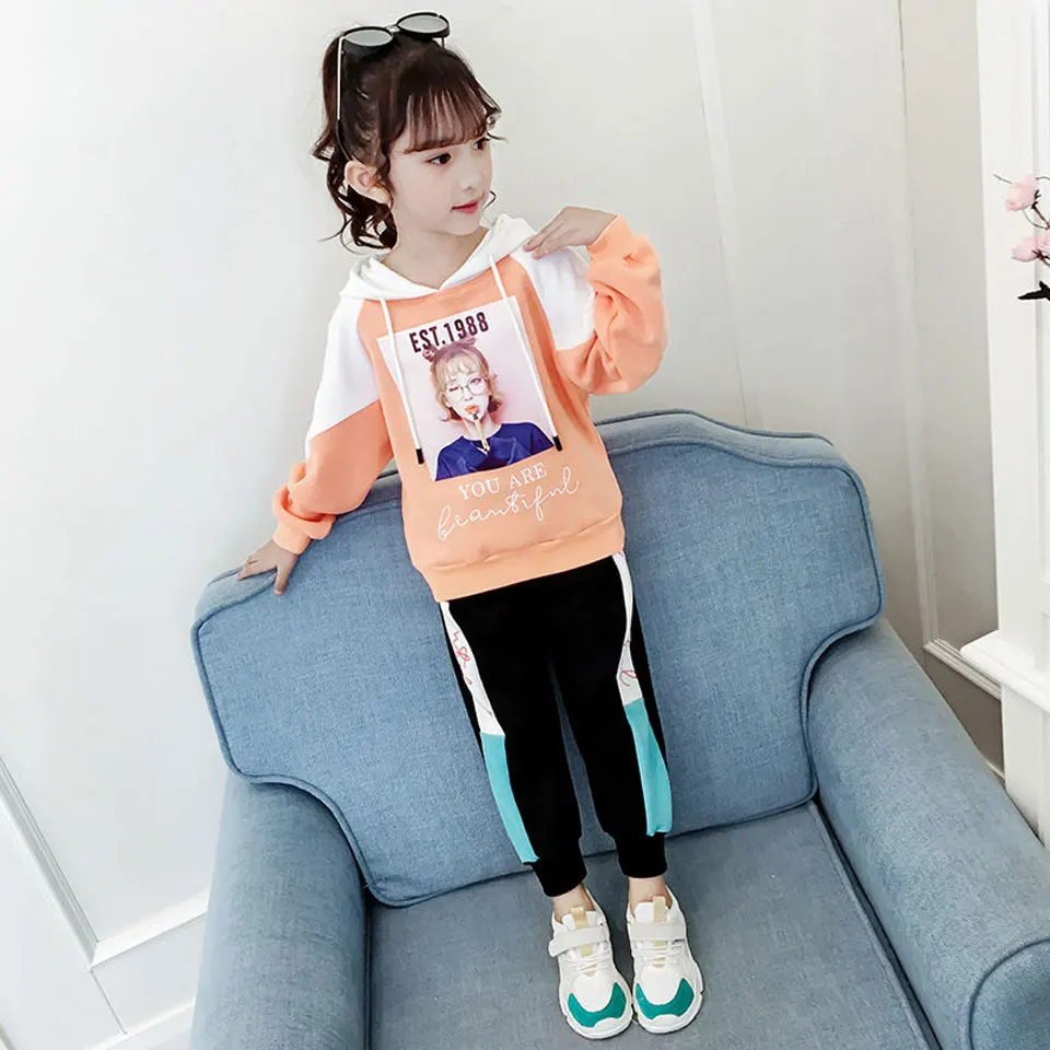 

Girls Fall Outfit Set 2019 Autumn New Fashion Long-sleeved T-shirt +Letter Pants Girls Clothes 10 12 Year Teenage Clothing