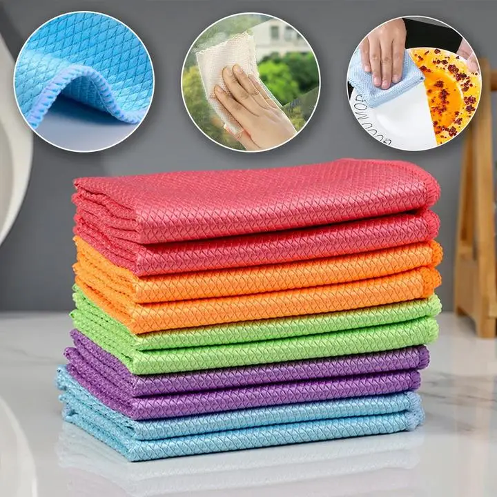 5pcs/10pcs Wave Pattern Fish Scale Cloth Rag Reusable Nanostreakfree