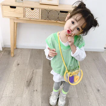 

New children's clothing spring children's small fresh striped sweater girl's shirt breathable cotton fashion princess sweater