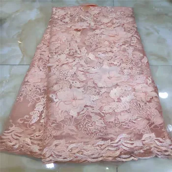 

Pink african lace fabric 2019 high quality lace french mesh fabric beaded stones nigerian swiss lace fabrics for dress