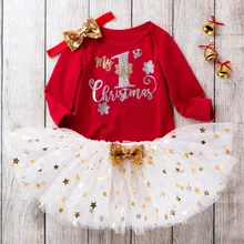 Toddler Baby Kids Girls Christmas Day Romper Tops Tutu Dress Hairband Set Girls Clothes Children Clothes Girls Outfits