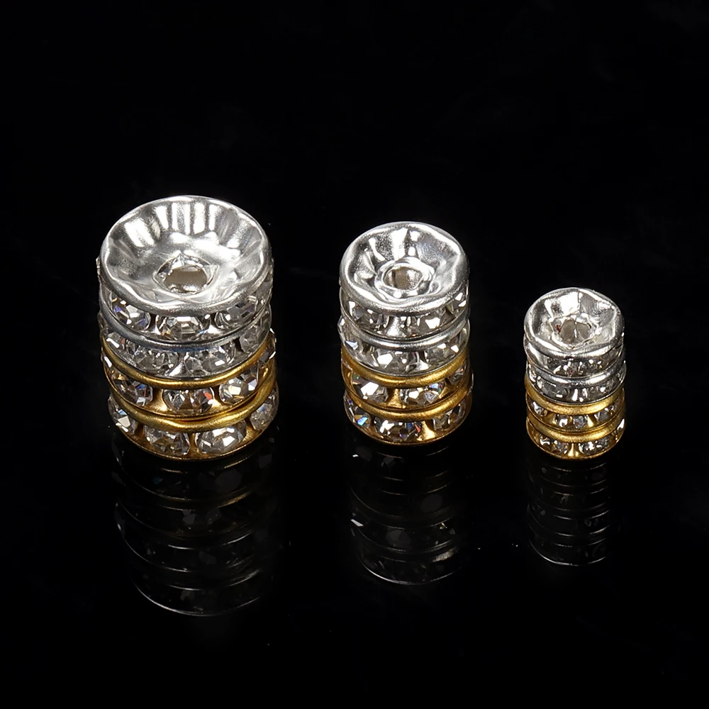 Espaciadores de diamantes de imitación, cuentas de cristal checo para fabricación de joyas, pulsera, collar, abalorios, accesorios, 4/6/8/10mm, 100 Uds.