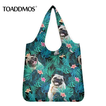 

TOADDMOS Hawaiian Style Pug Dog Printed Women's Shopper Bags Eco-friendly Light Female Home Storage Tote Bags Mom Shopping Bags