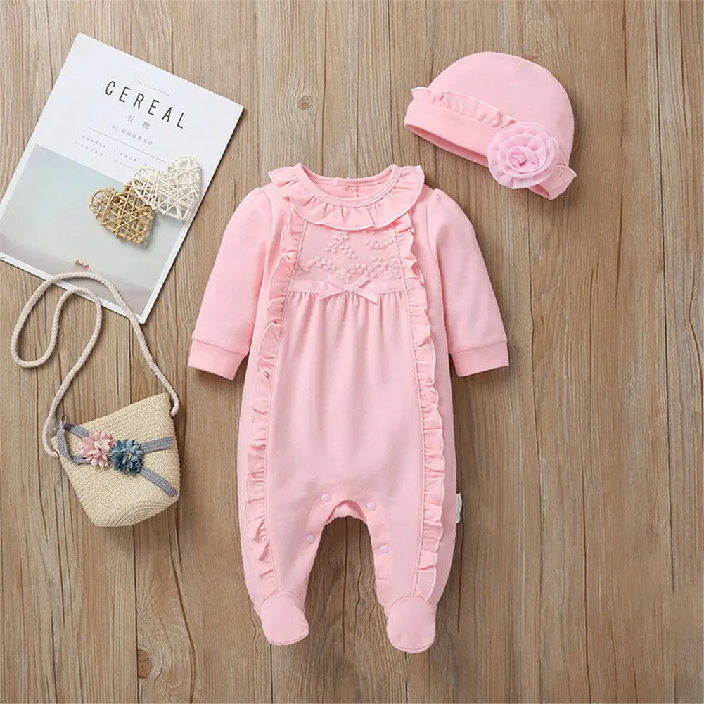 FOCUSNORM/осенне-зимняя одежда для новорожденных девочек; комплект из 2 предметов; комбинезон с цветочным рисунком; комбинезон; комплект одежды для маленьких От 2 до 8 месяцев