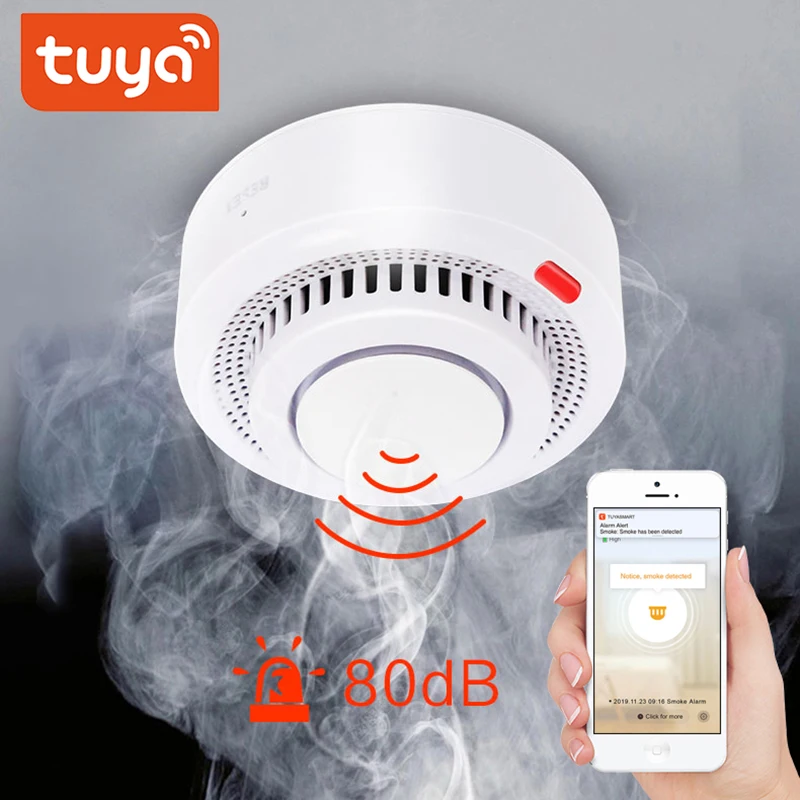 Alarma de humo WiFi para el hogar, Detector de humo, sistema de seguridad, dispositivos de fuego sin batería, Control por aplicación Smartlife
