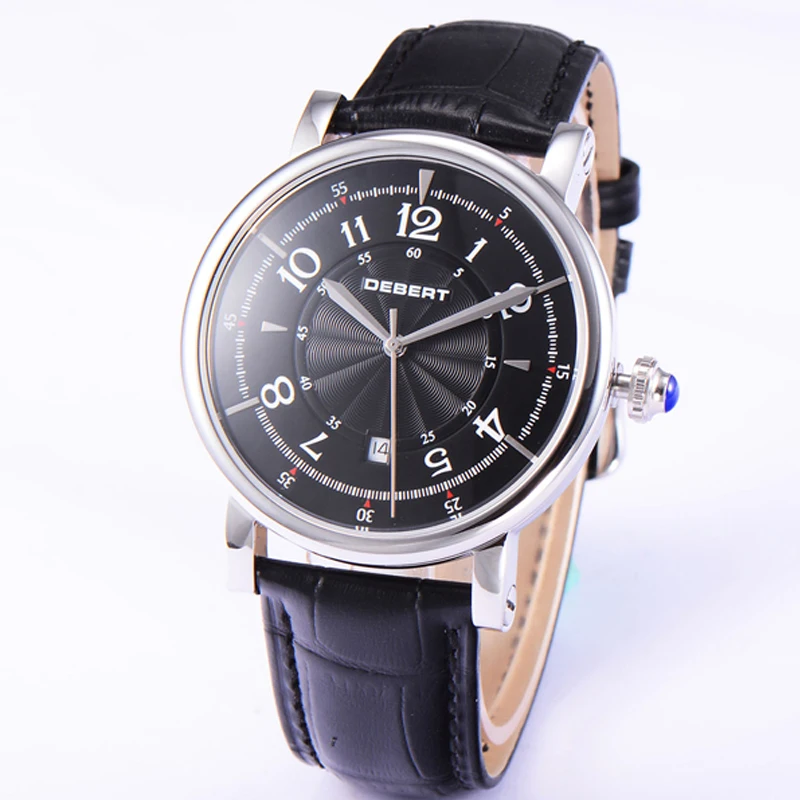 

Debert 42mm Fashion luxury leather Black Dial Automatic calendar mechanical watches 316LSS case men's mechanical watch