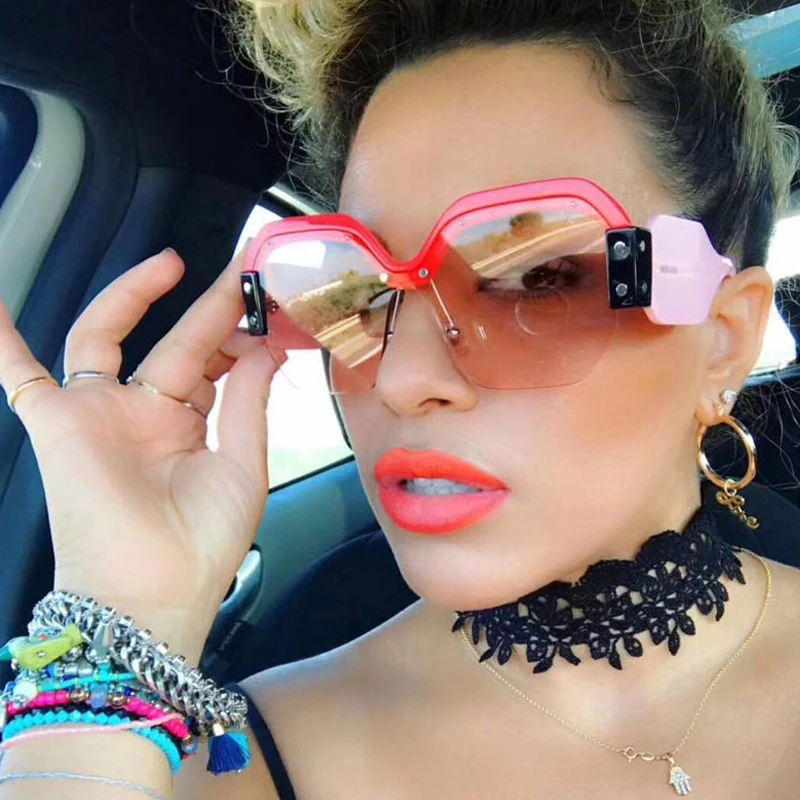 

2020 Women Brand Designer Square Sunglasses Female New Half Frame Sun Glasses Ladies Black Lens Gradient Goggle UV400 Eyewear