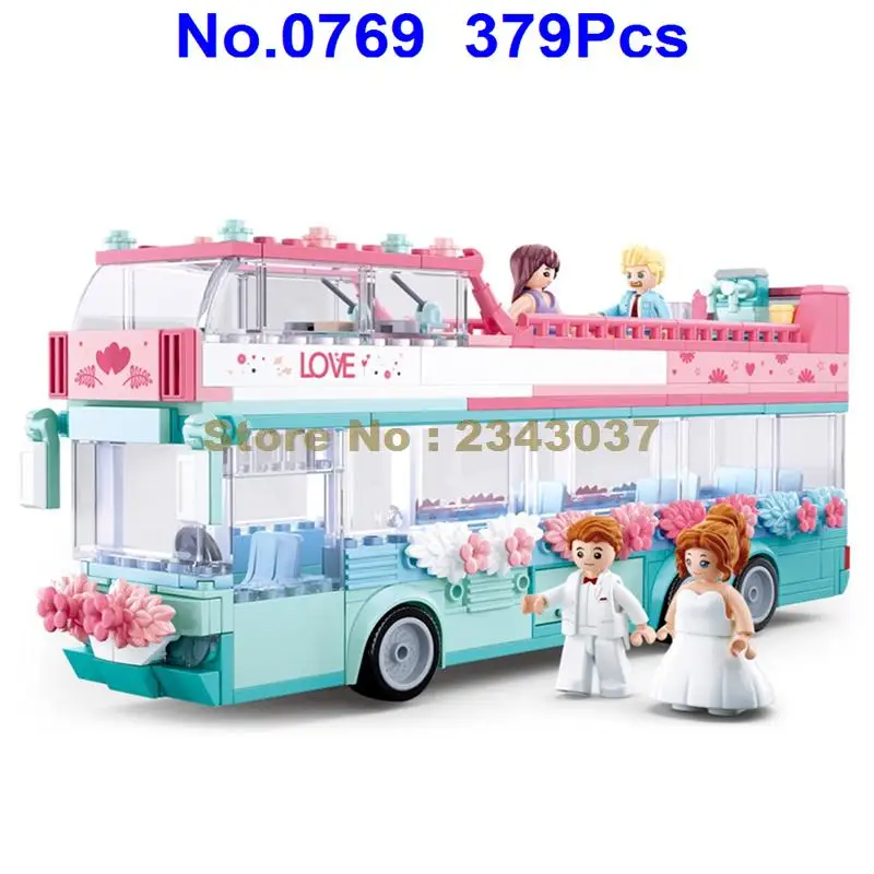 379 шт. Детский конструктор двухслойный автобус|Блочные конструкторы| |