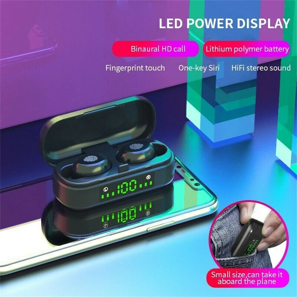 

Wireless Earphones V8 Bluetooth 5.0 Headset Twins Wireless Binaural Mini Stereo Touch Digital Bluetooth Headset