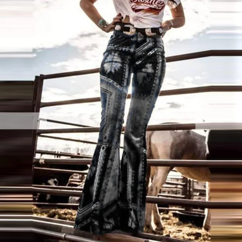 

Laamei Boho Summer Pants Women Stretch Bell Bottom Trousers Ladies Slim Print Flared Pants High Waist Plus Size Femme Long Pants