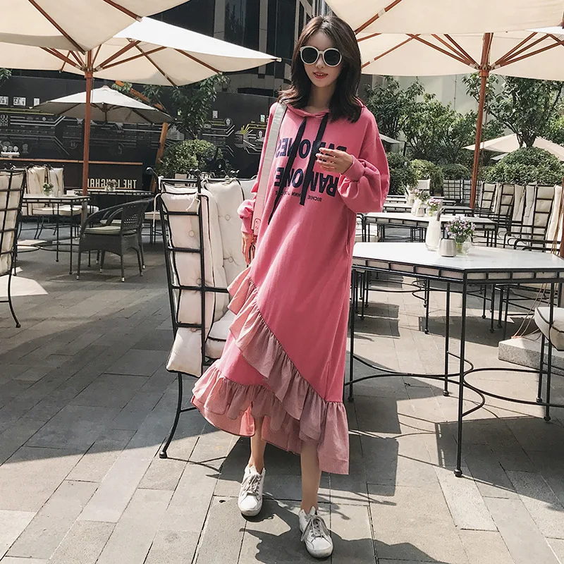

Spring And Autumn WOMEN'S Dress 2019 New Style Korean-style Elegant Mid-length Hoodie Loose-Fit Slimming Dress Fashion