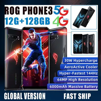 Juego teléfono ASUS ROG teléfono 3 versión Global 12G 128G SD 865 más 6000mAh batería de la batería NFC Android 10 144Hz 4G 5G 5 ROG3 refrigerador Smartphone