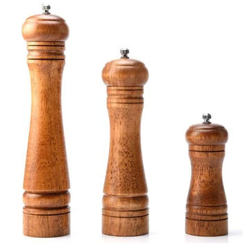 

3 Pcs/Set Salt and Pepper Mill, Wood Pepper Shakers with Strong Adjustable Ceramic Grinder - Kitchen Accessories