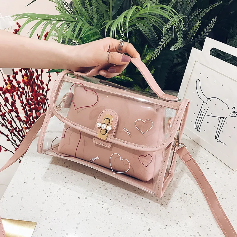 Новый стиль прозрачная сумка женская 2 шт. ПВХ bolsa feminina женские сумки на плечо для
