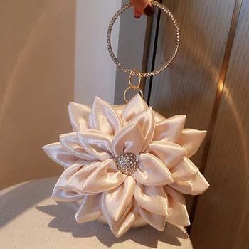 

Petal Handbag Crystal Totes Mini Silk Totes Clutch Women Bridal Wedding Bags Purse Evening Party Bags Valentine's Day Gift