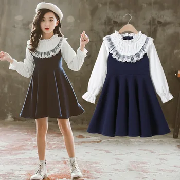 

Kids Dress For Girls Autumn Cotton Princess Dress Children Black Ruched Leisure Lantern Sleeve Girls Dress Spring Clothing