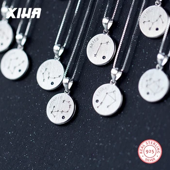 

925 Sterling Silver Zodiac Necklace 12 for Women Blue Crystal Necklaces Pendants for Kids Girls Choker Necklace Fashion Jewelry