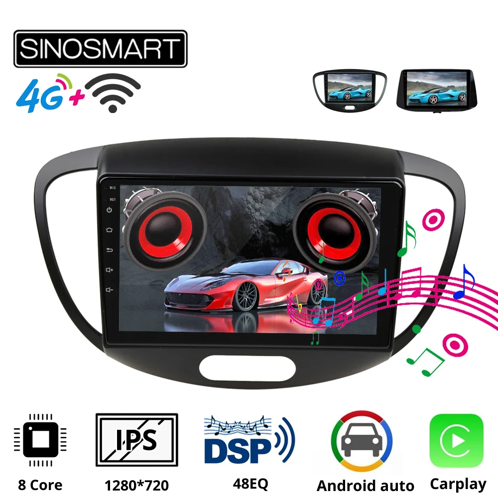Sinosmart 8 ядер DSP 48EQ Автомобильный GPS стерео навигационное радио для Hyundai I10 2007 2013 I30 2017