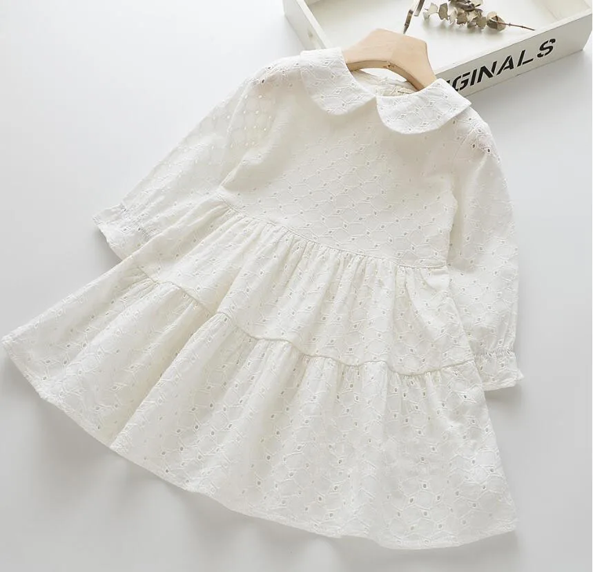 Г. Весенние модные белые открытые платья принцессы с вышивкой для девочек детское платье с длинными рукавами 5 шт./партия