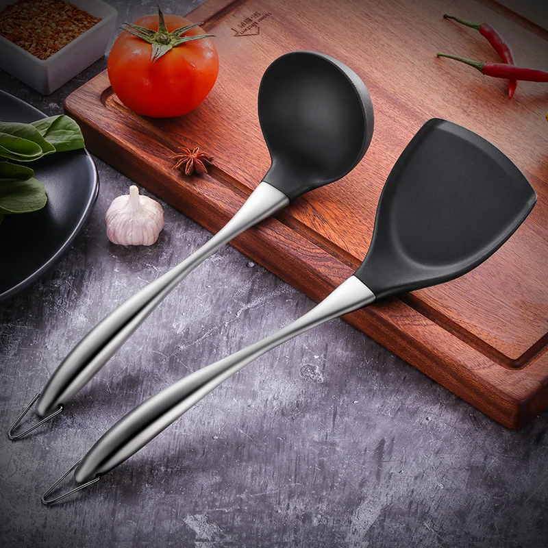

304 Stainless Steel Silicone Spatula Soup Spoon Cooking Non-stick Pan Home Kitchen Cooking Tools