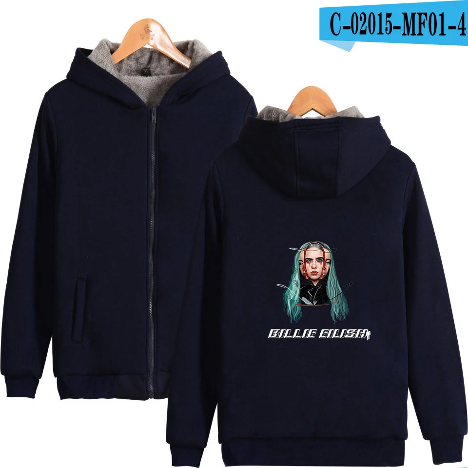 Singer Billie eilish New 2D Printing Hoodie Zipper Fashion Hoodie Sweatshirt Casual Thicken Hoodie Zipper Sweatshirt - Цвет: Navy Blue