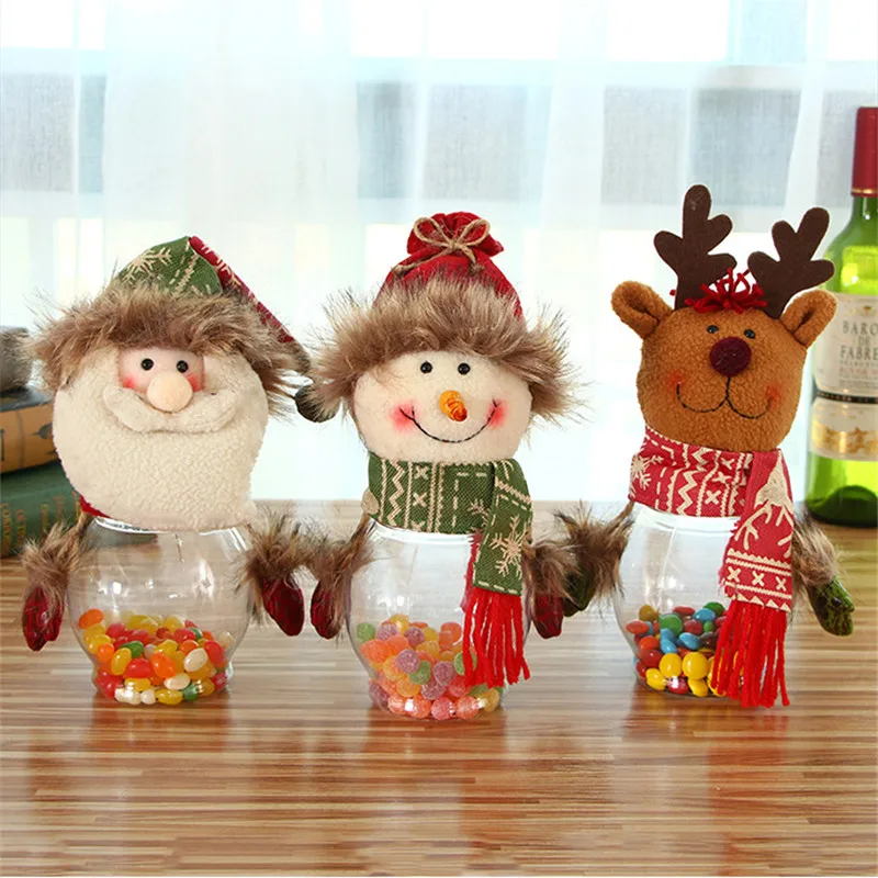 

Cute Christmas Candy Jar Reindeer Snowmen Santa Claus Candy Storage Can for Kids Plastic Food Storage Jar Xmas Home Decorations